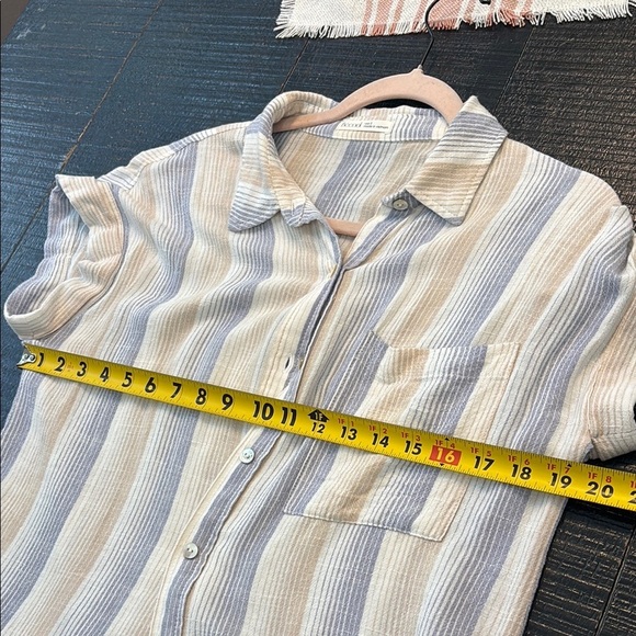 Becool Linen Blend Striped Button Down Short Sleeve Shirt Blue Beige White Sz S - Picture 8 of 8